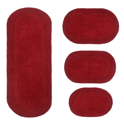 Eveland Runner 100% Cotton Non-Slip 4 Piece Bath Rug Set