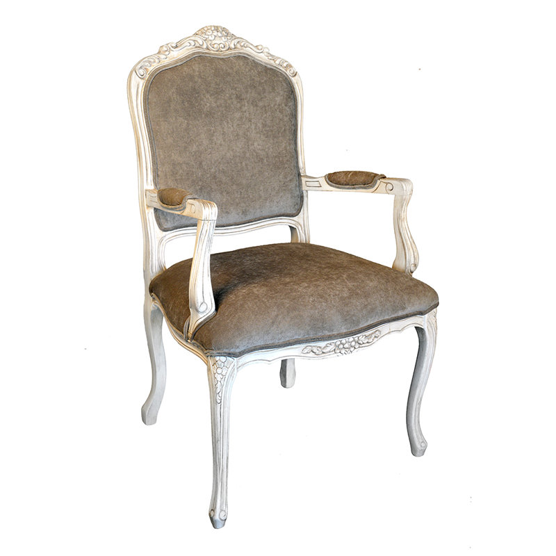 Upholstered Armchair, Light Brown Faux Leather, Antique White