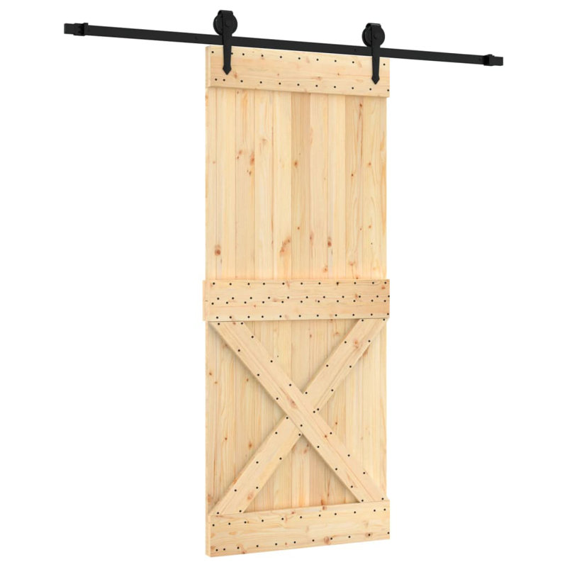Porte coulissante avec quincaillerie en bois de pin massif 33,5 x 82,7 po Vidaxl, 34 po x 83 po, Noir