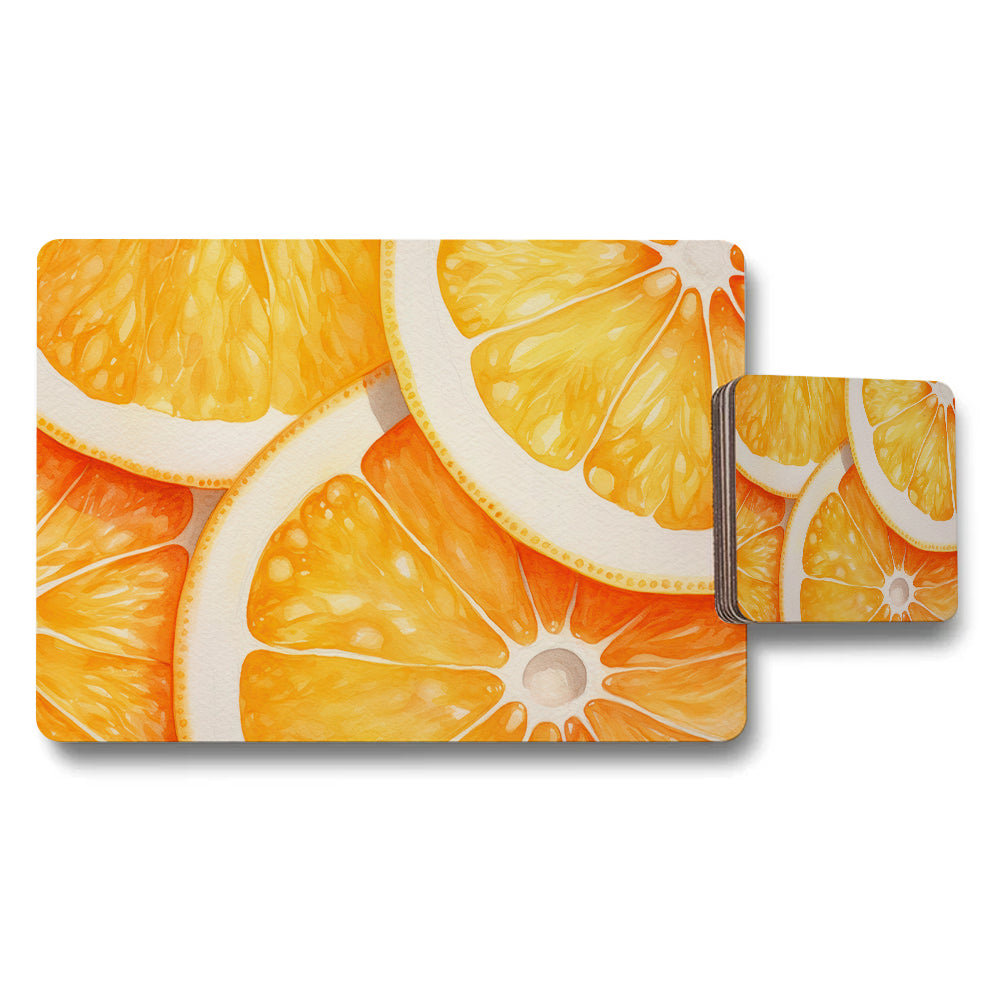 Orange Slice Placemat And Coaster Set Citrus Design For Kitchen Table