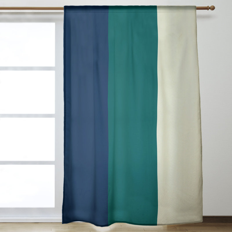 Striped Room Darkening Rod Pocket Single Curtain Panel, Seattle Baseball Navy Blue/Northwest Green/Cream