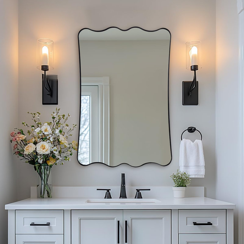 Miroir de salle de bain Contemporary Cadre en acier inoxydable, Noir mat