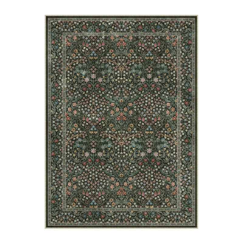 Tapis Alora lavable en machine à motif floral vintage avec envers antidérapant, Rectangle 5 pi x 7 pi