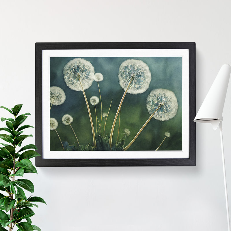 Watercolour Dandelions - Single Picture Frame Print, Black Framed, 46cm H x 64cm W x 2cm D
