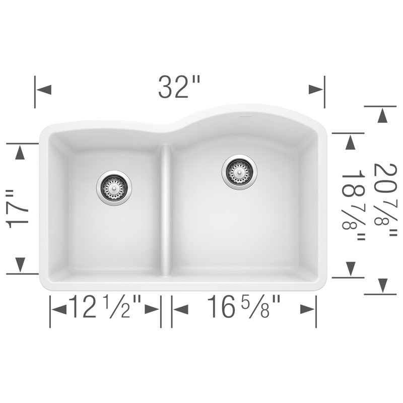 Diamond SILGRANIT 32" 40/60 Reverse Double Bowl Undermount Kitchen Sink with Low Divide, White
