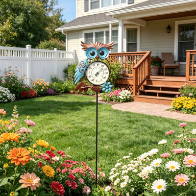 Thermomètre mural 42 po avec piquet de jardin extérieur et thermomètre mural imperméable à double échelle pour patio, cour et pelouse