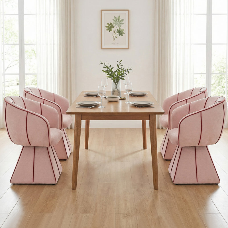 Upholstered Swivel Vanity Chair- Modern Accent Chair for Makeup Room, Pink, Pink/Red