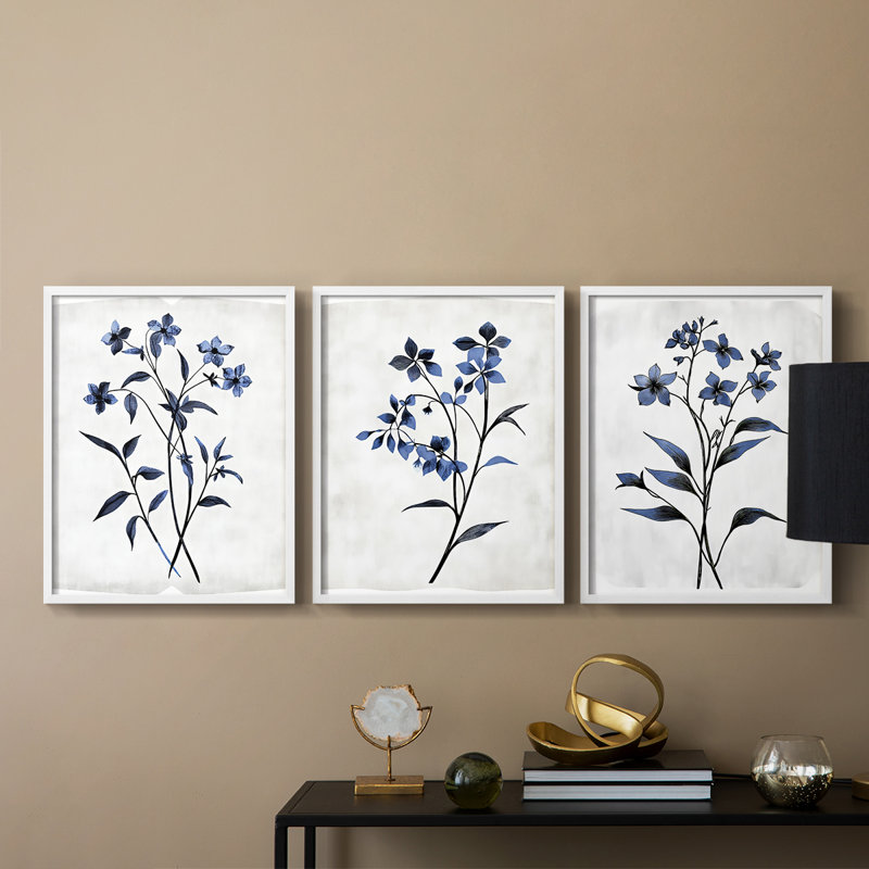 Étude florale CLxxvi -Set de 3 estampes numériques giclées -Prêt à accrocher, Blanc, H 28 po x l 66 po