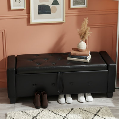 48" Ottoman Bench With Storage, Bench For Bedroom, Living Room, Hallway, Upholstered Tufted Faux Leather Pu Ottoman