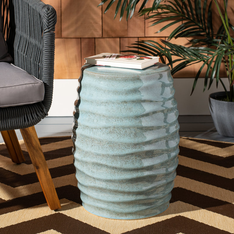 Hillsboro Ceramic Accent Stool, Blue Green