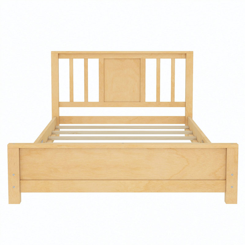 Base de lit plateforme simple avec tête de lit, base de lit plateforme en bois massif, lit de plancher avec lattes de soutien, naturel