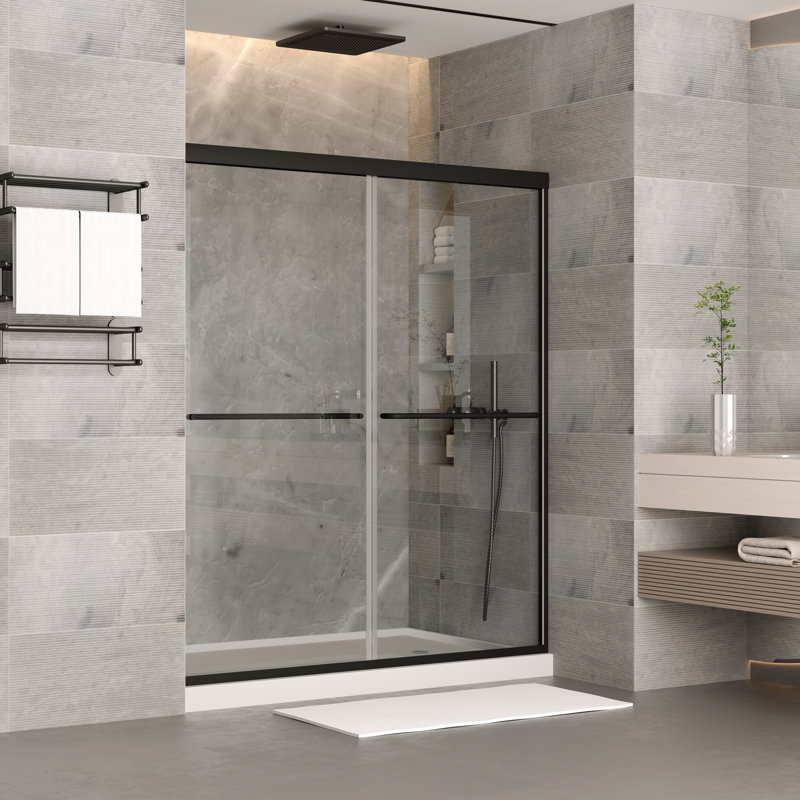 Matte Black 60" x 70" Frameless Sliding Glass Shower Door