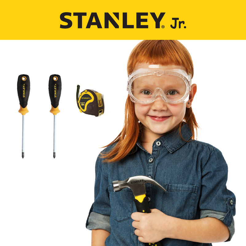 Ensemble d'outils pour enfants 5 pièces Stanley Jr avec étui à outils et outils de construction pour les jouets ou les activités de construction et de menuiserie. 5 ans et plus
