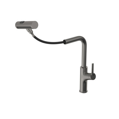 Gunmetal Stainless Steel 360 Pull - Down Kitchen Faucet, 4 Spray Options For General Tasks, Splash Function, Ceramic Cartridge, Complete Package, 5.51 Inches Base Depth Modes Black Feature,