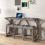 Ensemble de table de salle à manger 4 pièces en bois avec 3 tabourets et prise de courant-695639080-695639063