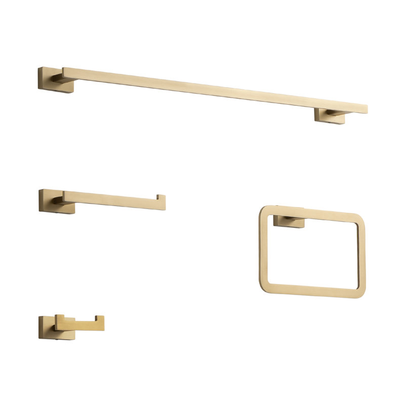 Solid Stainless Steel Wall-Mounted 4-piece bathroom hardware set, Brushed Gold