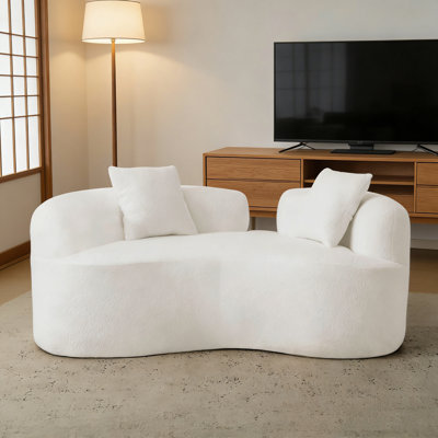 Curved Velvet Loveseat with 2 Pillows