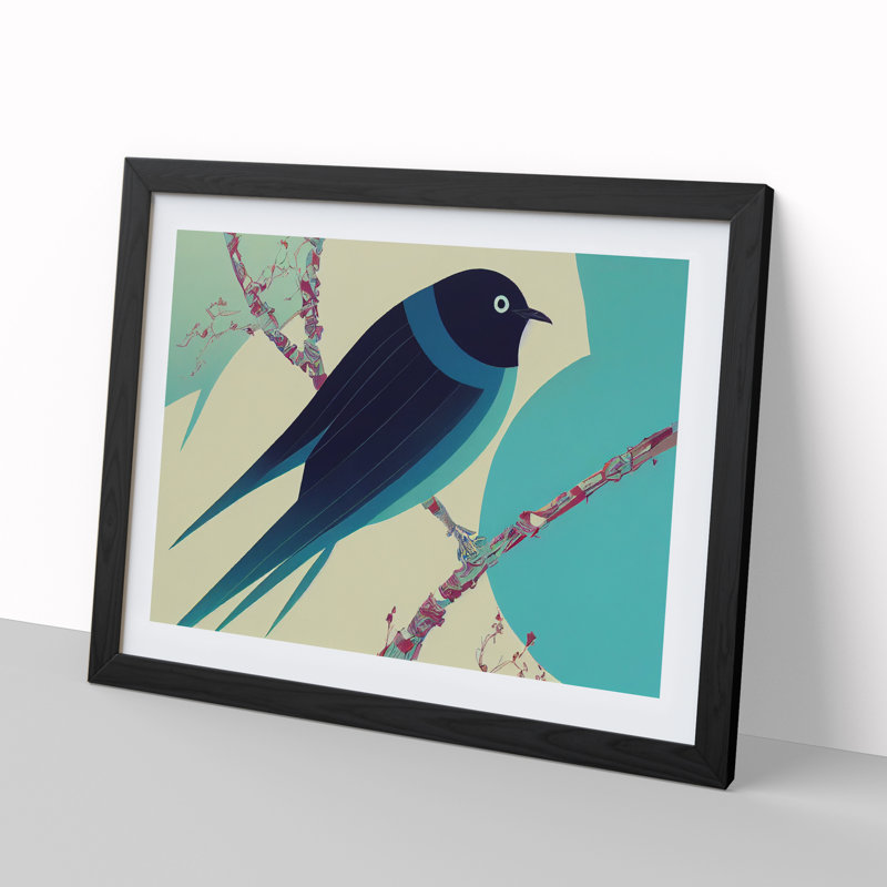 Abstract Swallow Bird - Single Picture Frame Print, Black Framed, 46cm H x 64cm W x 2cm D