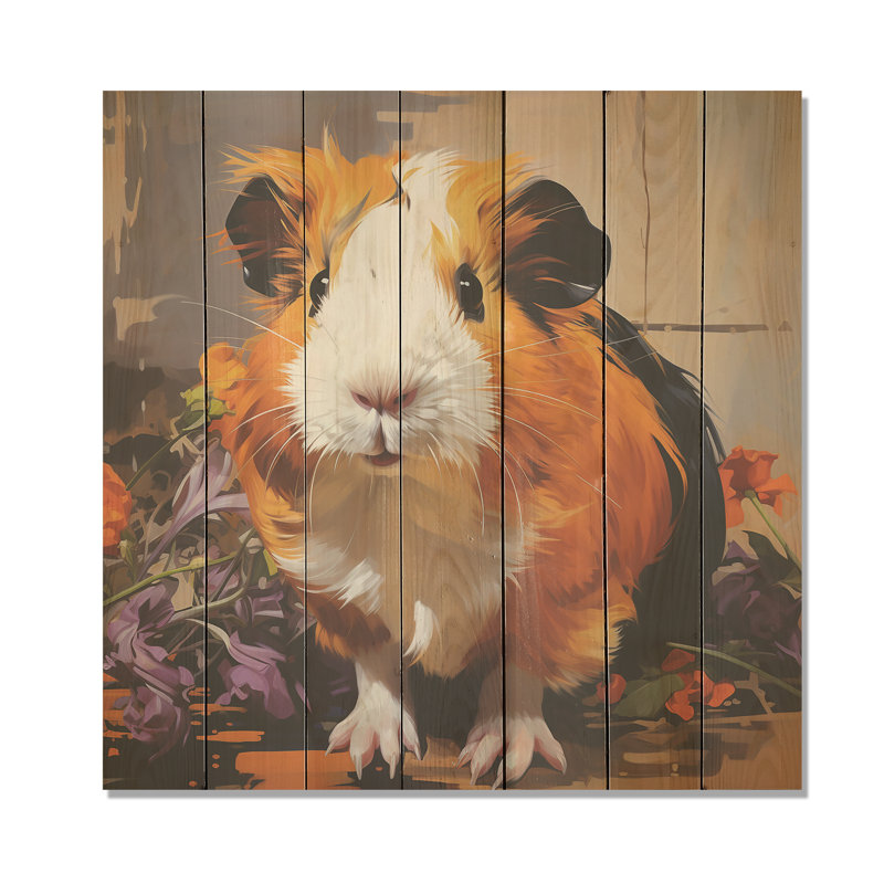 Pop Art, cochon d'Inde rongeur - rongeur sur bois, H 15 po x l 15 po