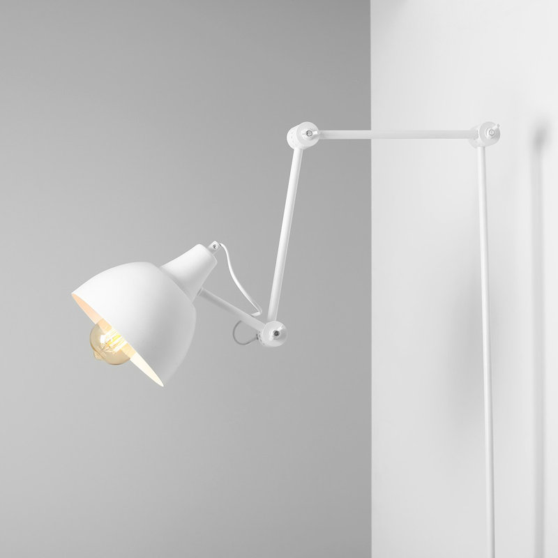 Clemence Steel Swing Arm Sconce, White, 150cm H x 100cm W x 17cm D