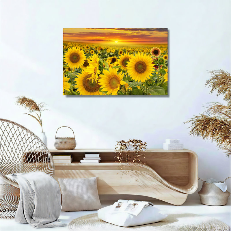 Ensemble de 1 tableau sur toile représentant un champ de tournesols, H 20 po x l 30 po, Toile tendue