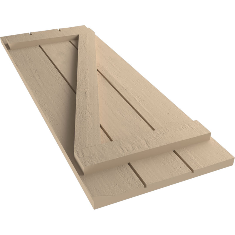 Primed Tan 28" Rustic Faux Wood Board-n-Batten Shutters