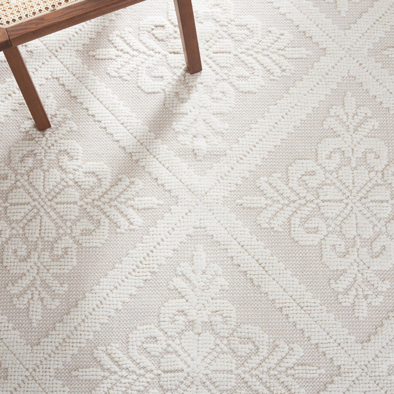 Tapis ivoire en laine / coton touffeté à la main Sharene, Rectangle 5 pi x 8 pi