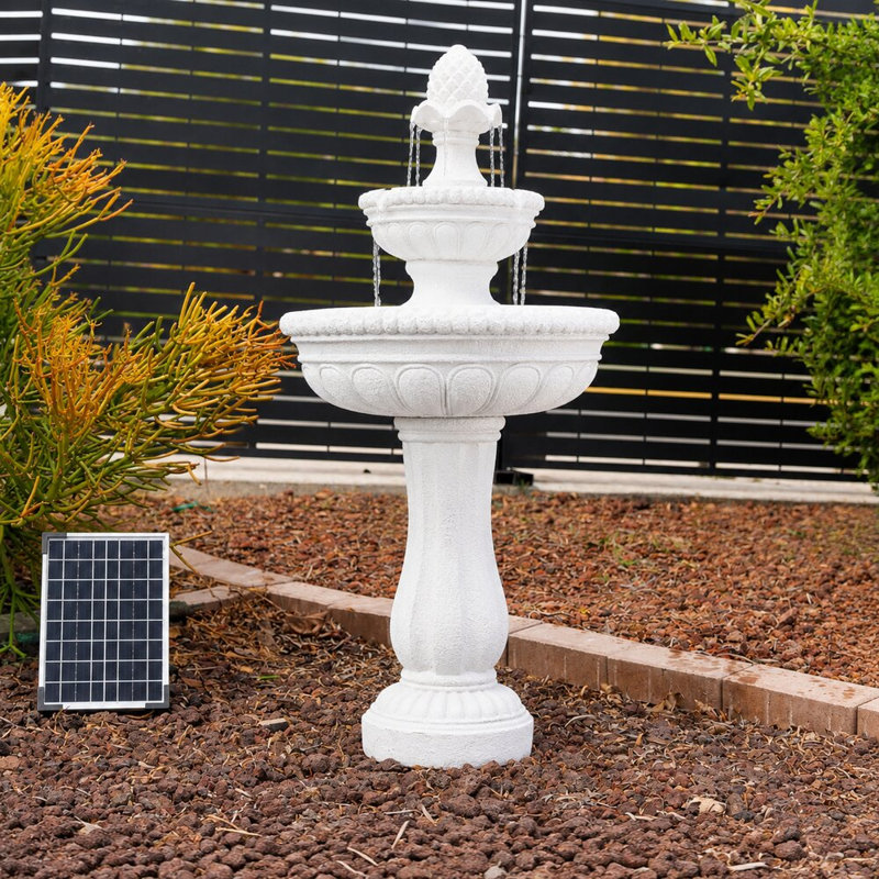  39" 2-Tier Outdoor Freestanding Solar Water Fountain - Classic Design, White Resin Bird Bath with Pump - Ideal for Yard, Lawn and Garden, Porch Décor
