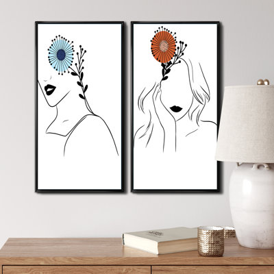 Minimalisme, femme, portrait floral I - ensemble de 2 impressions