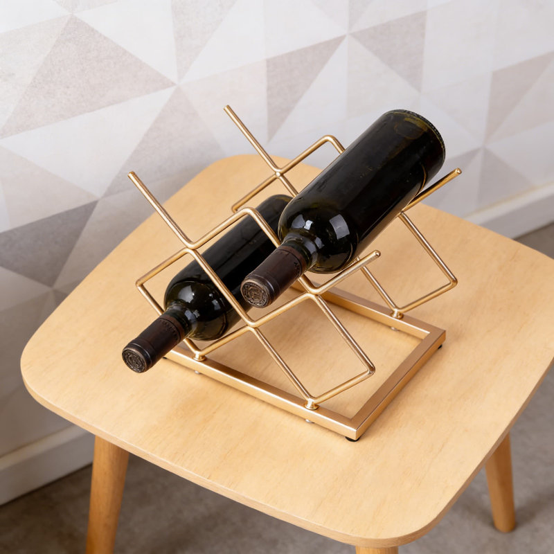 Support à vin de table moderne et géométrique, porte-bouteilles autoportant en métal pour 5 bouteilles pour le comptoir, l'armoire ou le garde-manger, fabrication résistante à la rouille