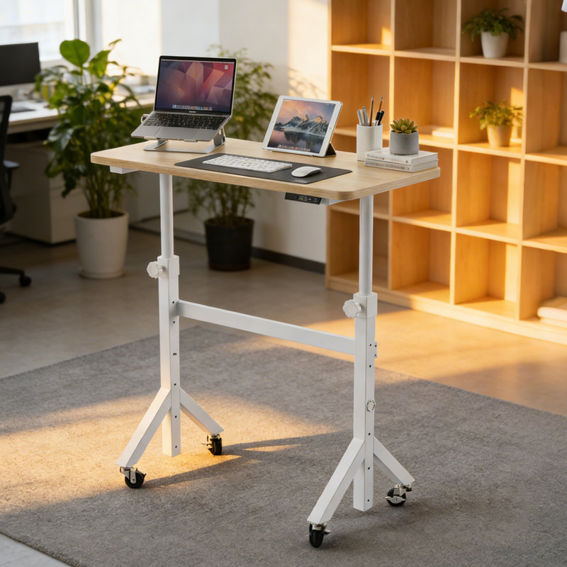 Mobile Adjustable Height Laptop Standing Desk – Portable Computer Desk With Lockable Wheels, 6 Height Settings, Triangular Leg Design, Perfect For Walking Pad