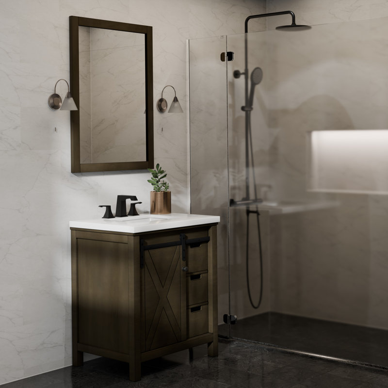Marsyas 30 in W x 22 in D Single Bath Vanity with Marble Top, Rustic Brown, White Quartz