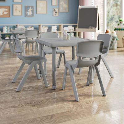 Goddard 24" Square Plastic Height Adjustable Activity Table Set with 4 Chairs