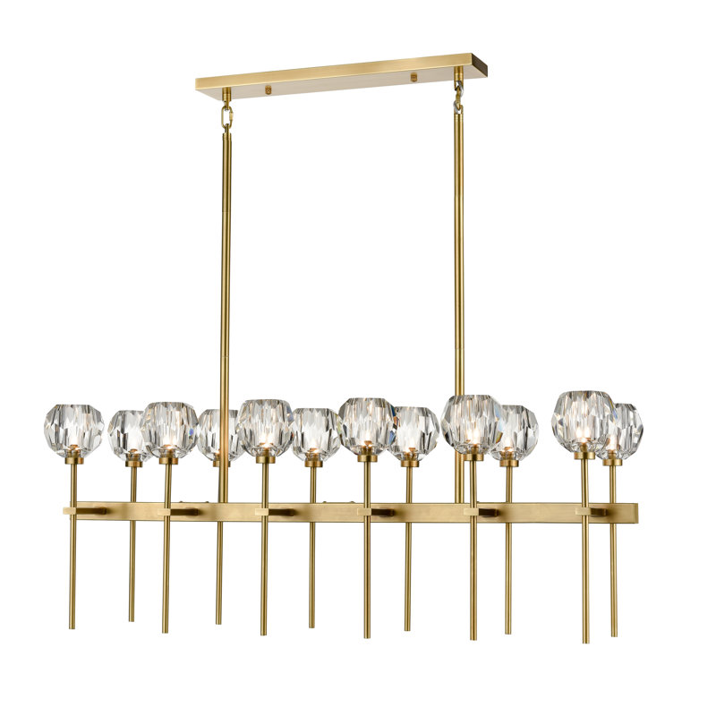 Lustre linéaire unique à 12 lumières, Laiton vieilli