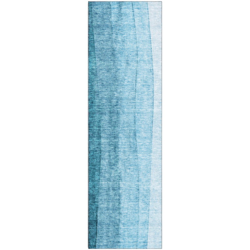 Tapis bleu sarcelle lavable à la machine Premium Prisco, Tapis de couloir 2 pi 3 po x 7 pi 6 po