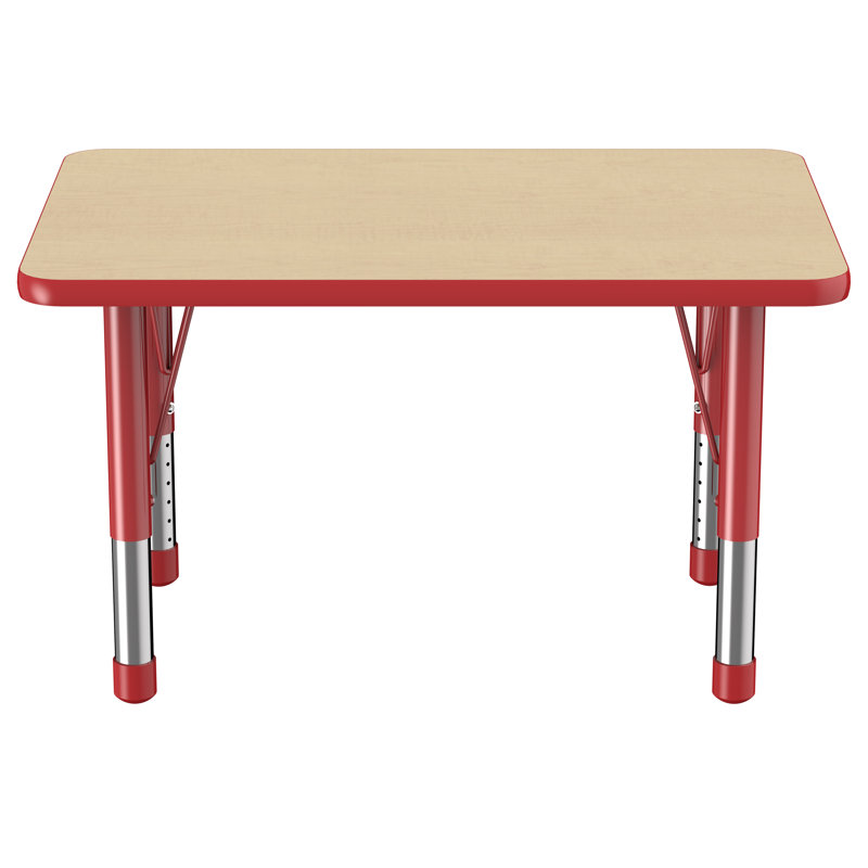 Rectangle T-Mould Adjustable Height Activity Table, 30" H x 60" L x 24" D, Chunky, Maple/Red