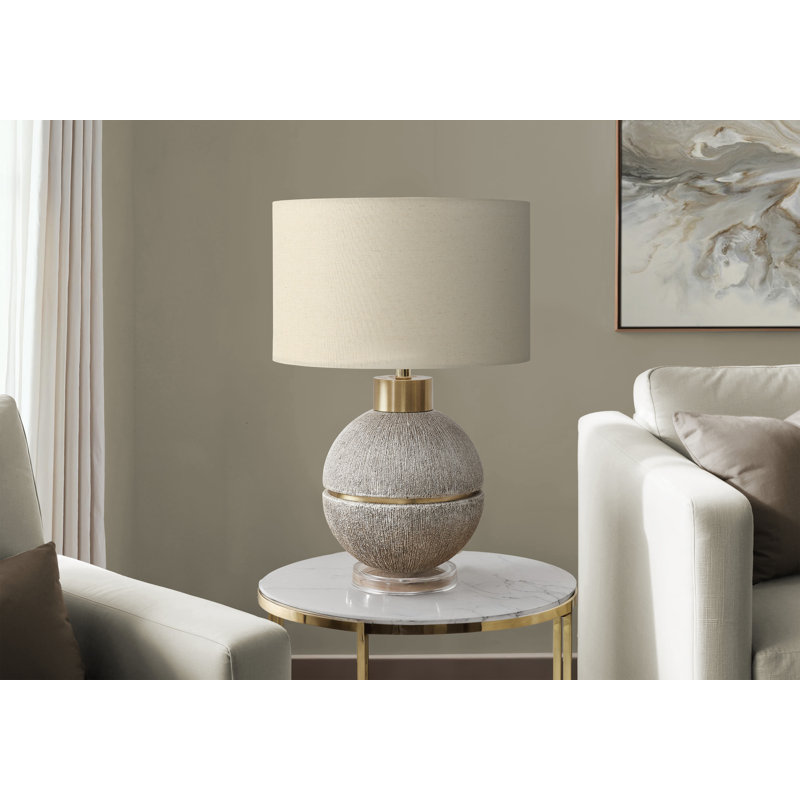 Lighting, H 26 po, lampe de table, résine, abat-jour beige, contemporain, moderne, Brun