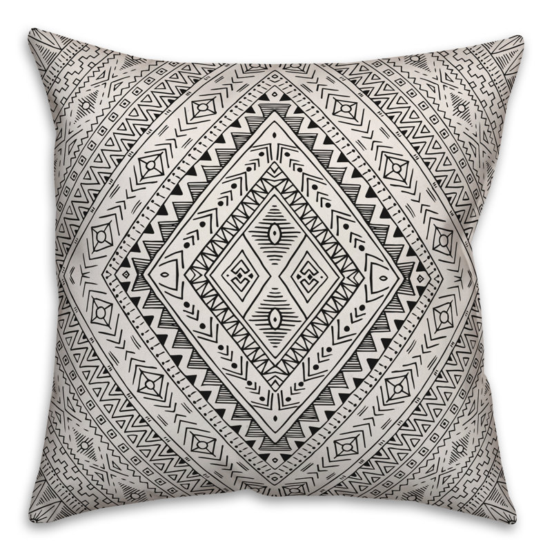 Throw Pillow, 18" x 18", White/Black Geometric 5