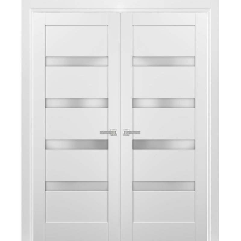 Portes françaises en verre givré Quadro avec trousse de quincaillerie d'installation, 36 po x 84 po
