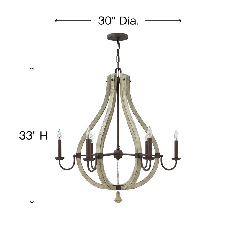 Middlefield Rustic Chic 6-Light Empire Chandelier in Iron Rust and Weathered Ash