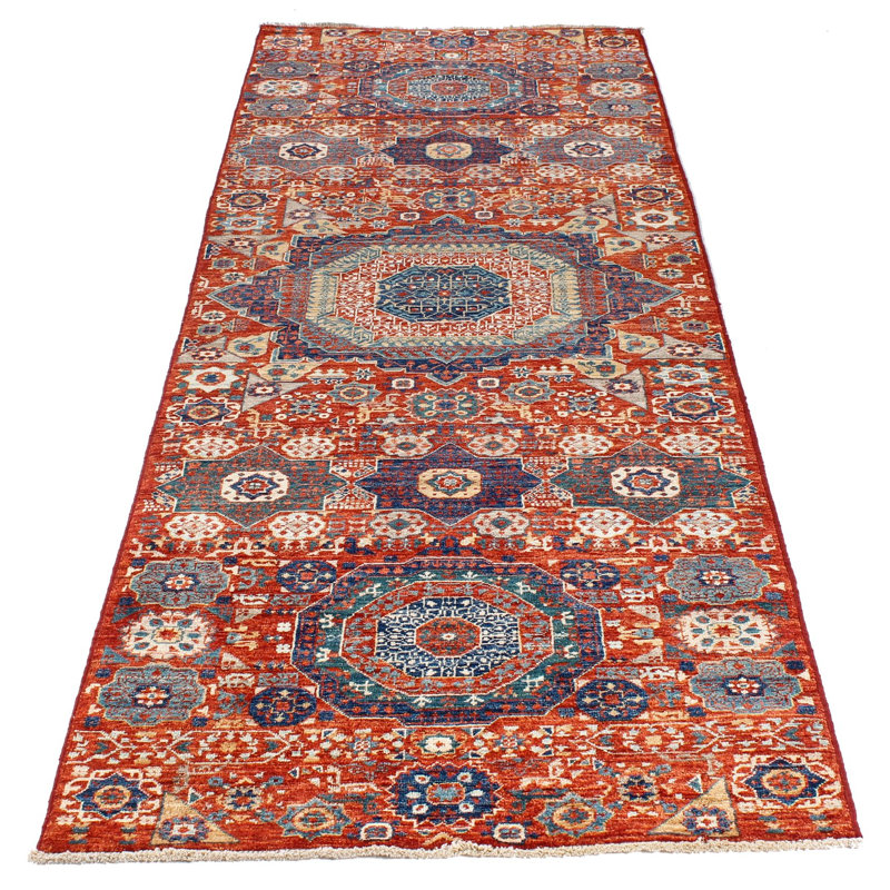 Chemin de table tribal turc rouge et multicolore, Tapis de couloir 2 pi 11 po x 8 pi 3 po