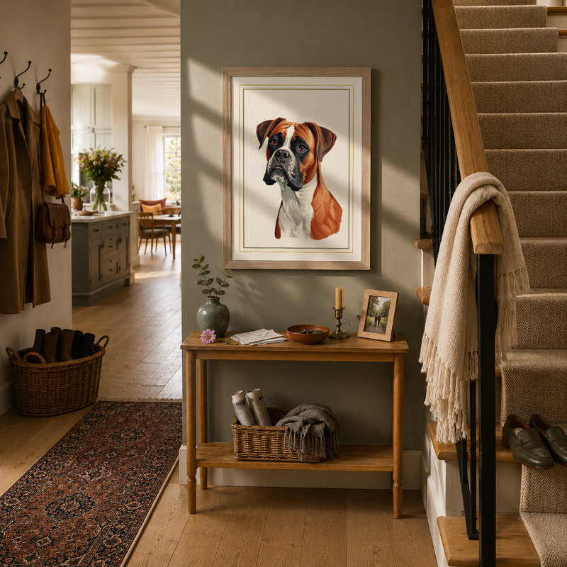 Boxer Dog Portrait Minimalist - Framed Print, A3 - 42.0 x 29.7 cm, Oak