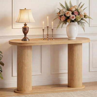 Fluted Console Table, 42.5 Inch Narrow Wood Entryway Table with Storage Shelf, Sofa Table Behind the Couch, for Hallway, Living Room, Foyer, Entrance, Natural Oak