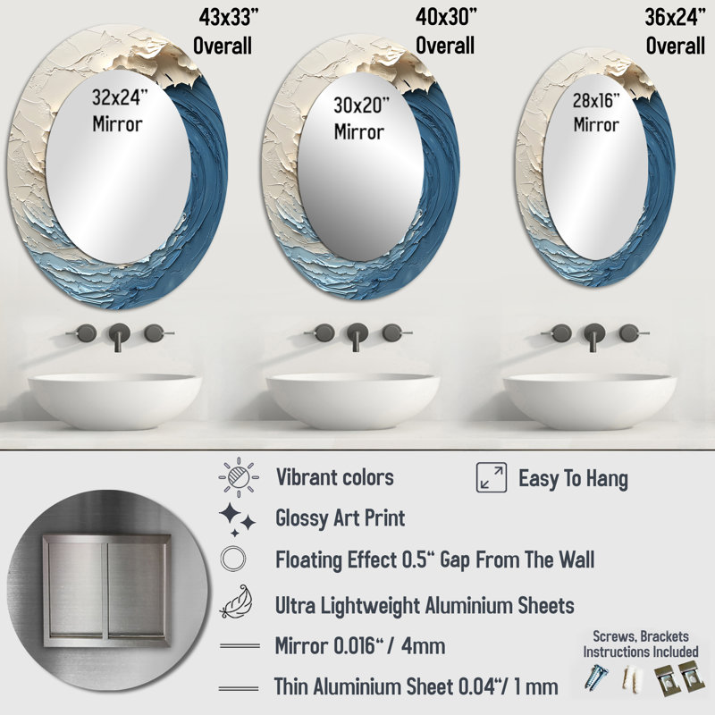 Miroir mural blanc, 36 po x 24 po