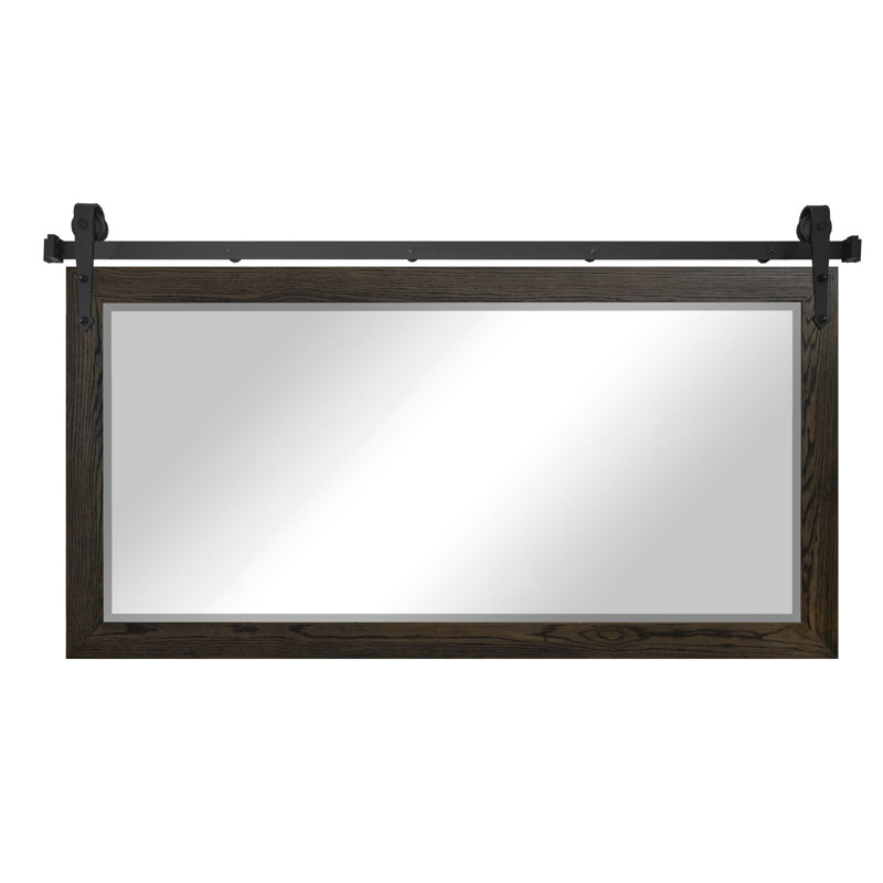  Ozark Hardwood Beveled Mirror With Steel Barn Door Rail
