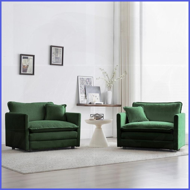 Ensemble de 2 chaises d'appoint Modern Chenille avec coussins décoratifs - Fauteuils rembourrés pour le salon, structure en bois massif