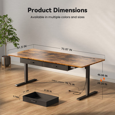 Bureau électrique debout avec prise de courant intégrée et tiroir de rangement, bureau d'ordinateur à hauteur réglable de l 55 po x P 31,5 po avec 2 modes de mémoire, bureau assis-debout stable avec station de charge, poste de travail spacieux pour le bureau personnel