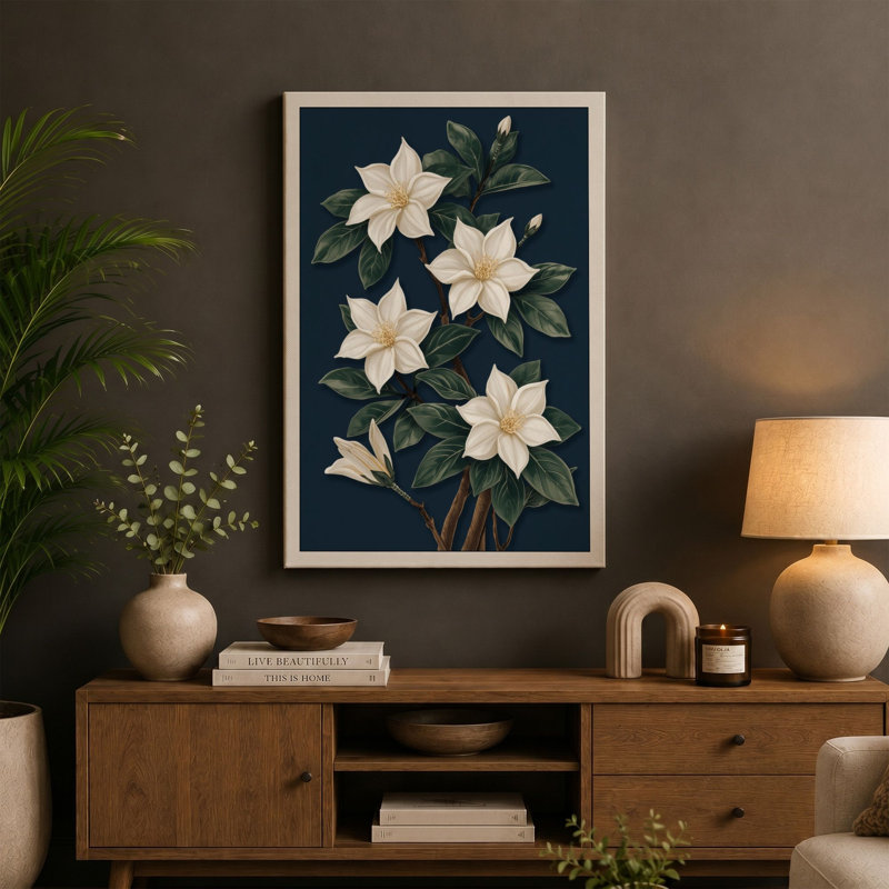 Study in Ivory Botanical - Wrapped Canvas, 30x20 - 76.2 x 50.8 cm, Ochre Border