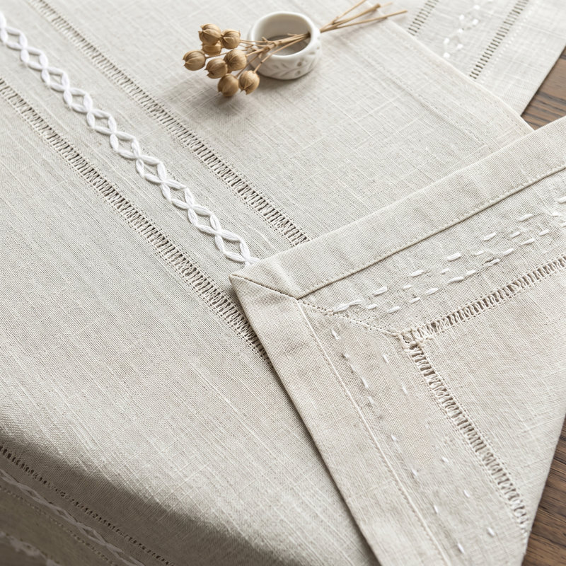 Chemin de table tressé en lin et coton ajouré, style ferme, 33 x 229 cm, ensemble de 2 ou 3, beige, idéal pour la décoration de table à manger, les mariages et les fêtes de fin d'année.