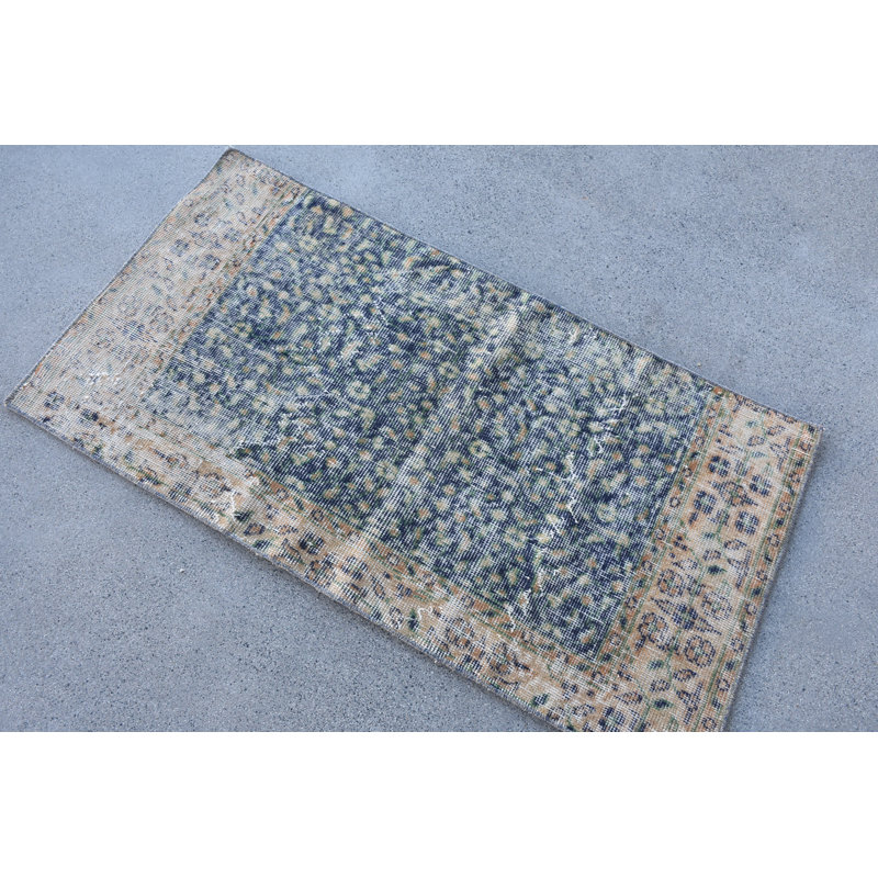 Tapis rétro en laine, tapis floral bleu 23,6 x 44,5 po